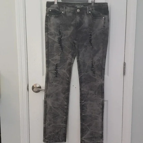 Do Denim Distressed Charcoal Grey Acid Wash Jeans - Picture 2 of 16
